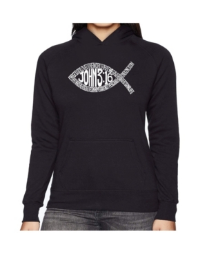image of La Pop Art Women-s Word Art Hooded Sweatshirt -John 3:16 Fish Symbol