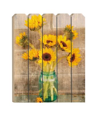 Country Sunflowers by Anthony Smith, Printed Wall Art on a Large Wood Picket Fence, 16" x 20"