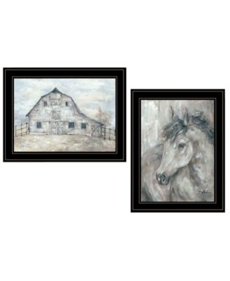 Trendy Décor 4U True Spirit Horses 2-Piece Vignette by Debi Coules, Black Frame, 15" x 19"