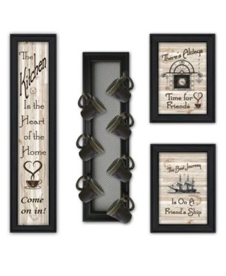 Kitchen Collection VII 4-Piece Vignette with 7-Peg Mug Rack by Millwork Engineering, Black Frame, 11" x 33"