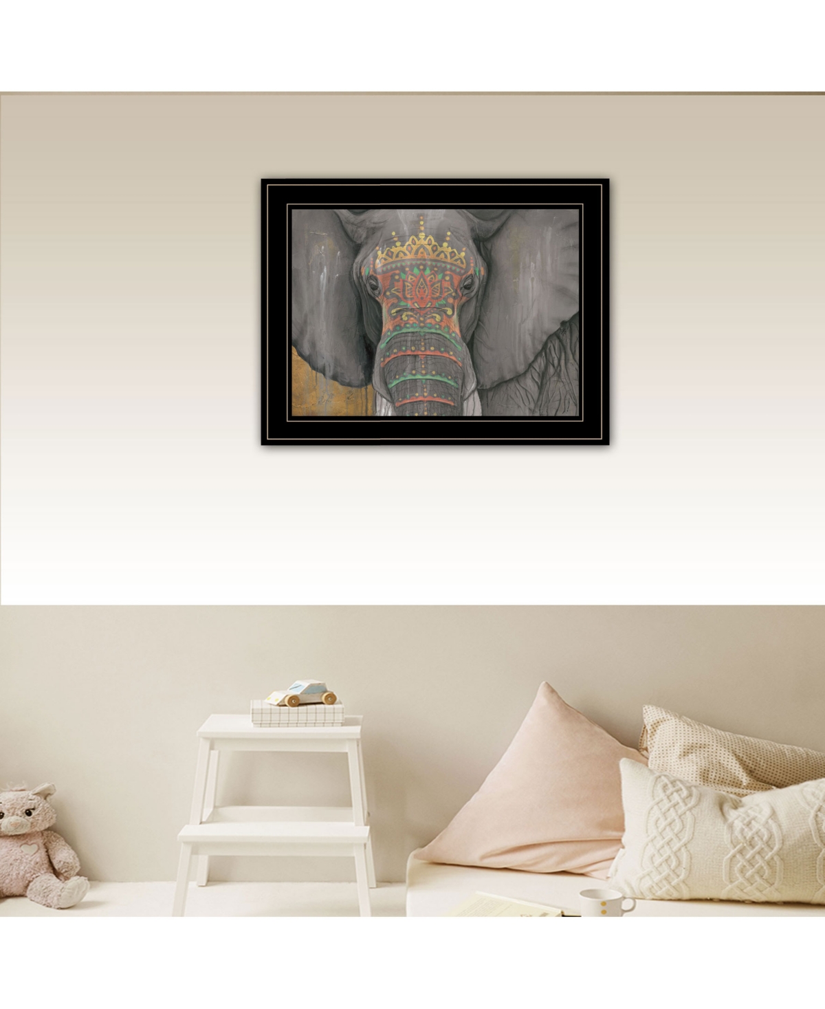 Trendy Decor 4U Tattooed Elephant by Britt Hallowell, Ready to hang Framed Print, Black Frame,