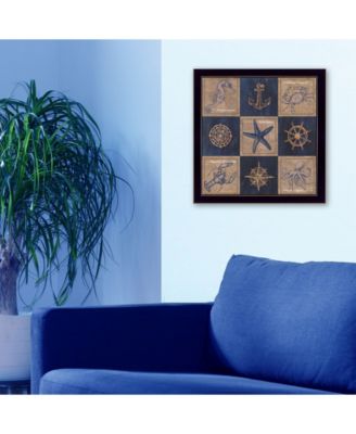 Trendy Décor 4U Trendy Decor 4U Coastal Collage I By Debbie DeWitt, Printed Wall Art, Ready to hang, Black Frame, 14" x 14"