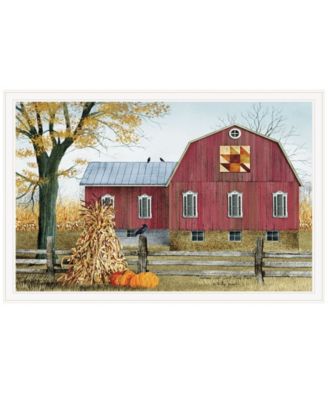 Autumn Leaf Quilt Block Barn by Billy Jacobs, Ready to hang Framed Print, White Frame, 38" x 26"