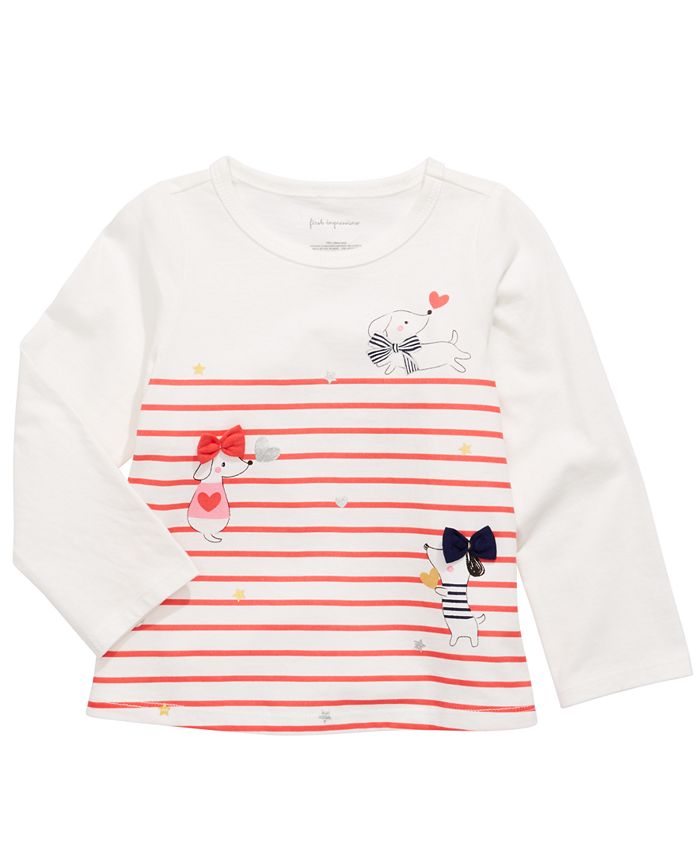 First Impressions Toddler Girls Long-Sleeve Striped Dogs T-Shirt ...