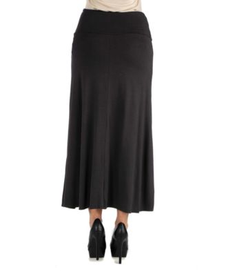 Women Elastic Waist Solid Color Maxi Skirt