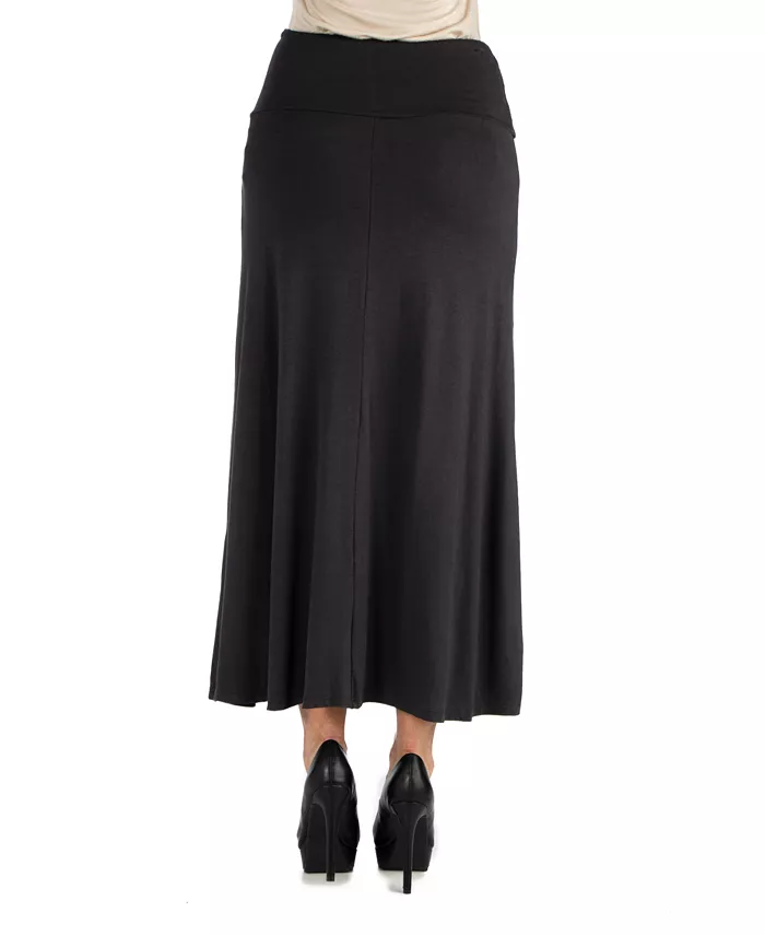 Women Elastic Waist Solid Color Maxi Skirt - thumbnail 2