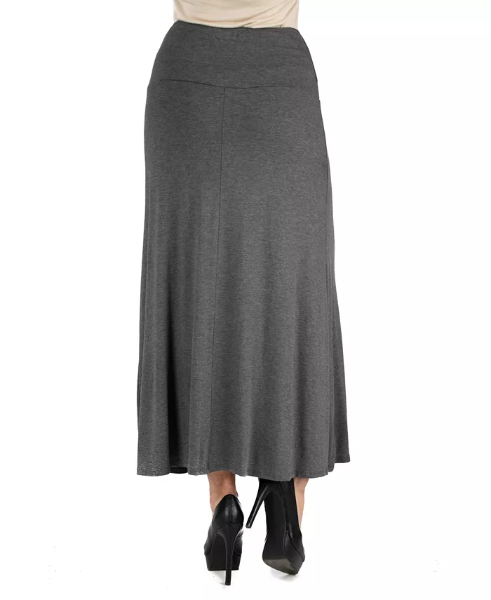 Women Elastic Waist Solid Color Maxi Skirt - thumbnail 6