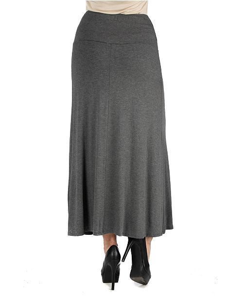 24seven Comfort Apparel Women Elastic Waist Solid Color Maxi Skirt ...