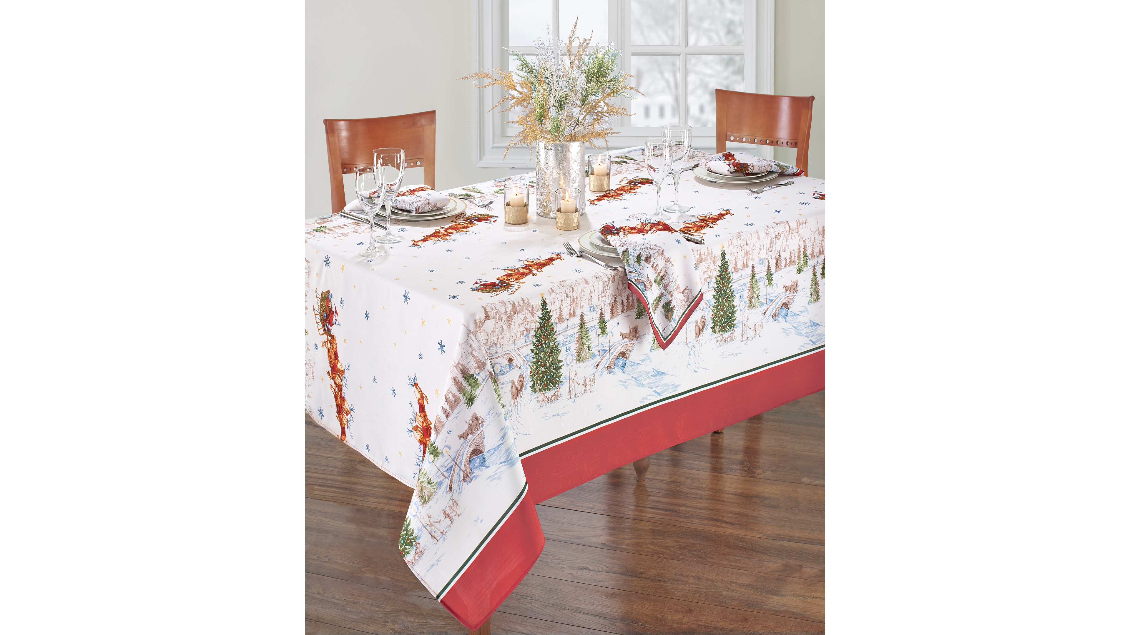 Elrene Santa's Snowy Sleighride Tablecloth - 60" x 144"