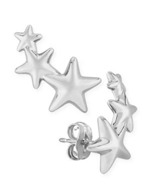 image of Triple Star Stud Crawler Earrings Set in 14k White Gold