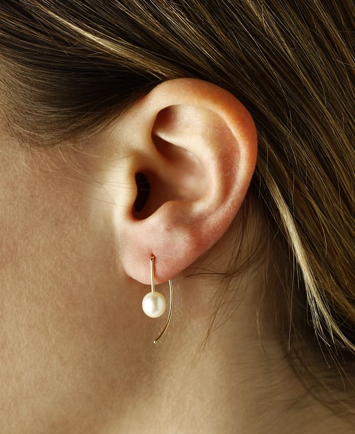Macy's - Pearl (6 mm)  Drop Threader Earrings Set in 14k Gold