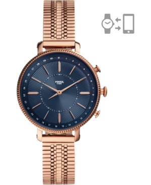 image of Fossil Women-s Cameron Rose Gold-Tone Stainless Steel Mesh Bracelet Hybrid Smart Watch 36mm