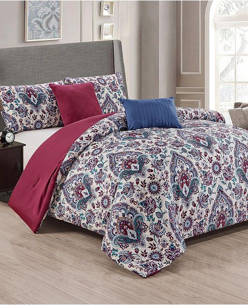 Olivia Gray Lancaster 5 Piece Reversible Queen Comforter Set