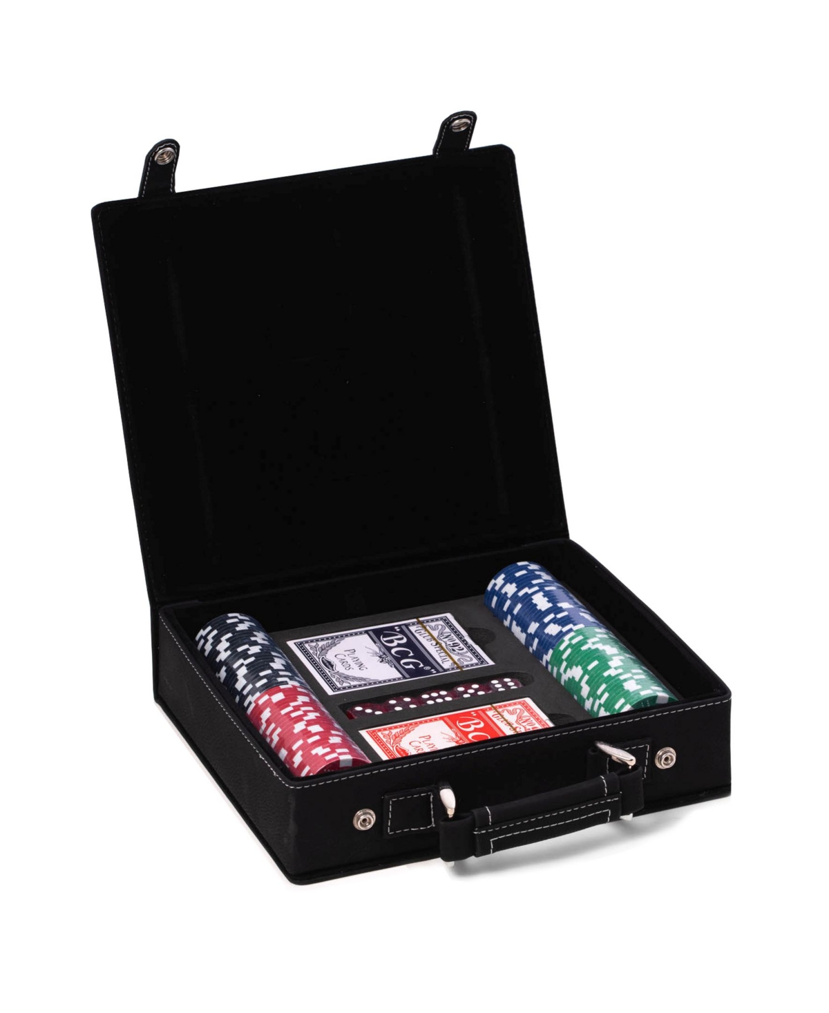 Bey-berk Poker Set Case With 100 Clay Poker Chips, Two Decks Of Playing Cards, 5 Dice In Multi