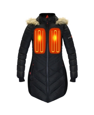 Actionheat Women's 5v Battery Heated Long Puffer Jacket With Hood In Black