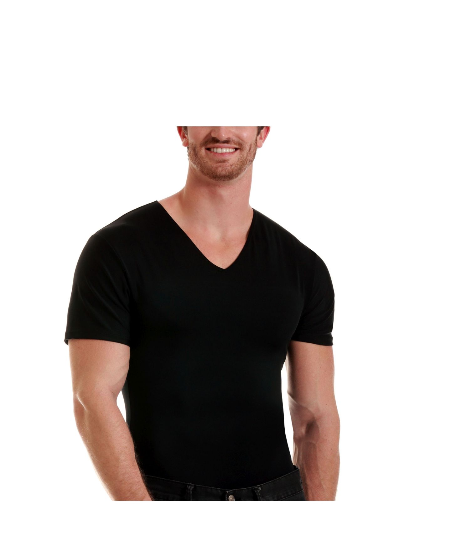 Мужская футболка Instaslim Insta Slim Compression Short Sleeve V-Neck, цвет: Чёрный — фото 2