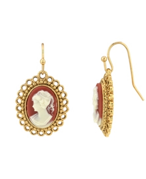image of Downton Abbey 14K Gold-Dipped Carnelian Cameo Oval Drop Wire Earrings