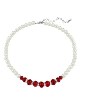 image of Downton Abbey Beads Crystal Rondells Simulated Imitation Pearl Necklace