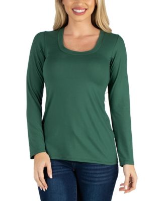 Scoop Neck Long Sleeve Solid Color Tee