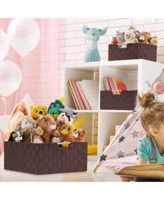 9 Piece Stackable Woven Basket Organizer Set with Built-In Carry Handles - Stylish Storage for any room in the household (Gray)