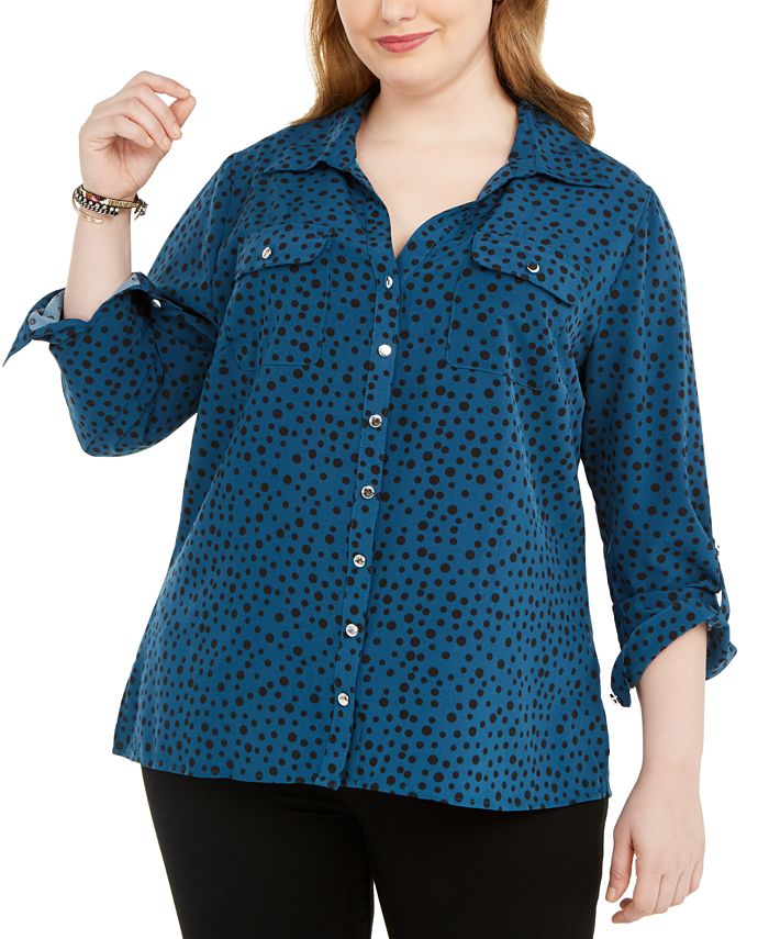 NY Collection Plus Size Polka Dot ButtonDown Shirt Macy's