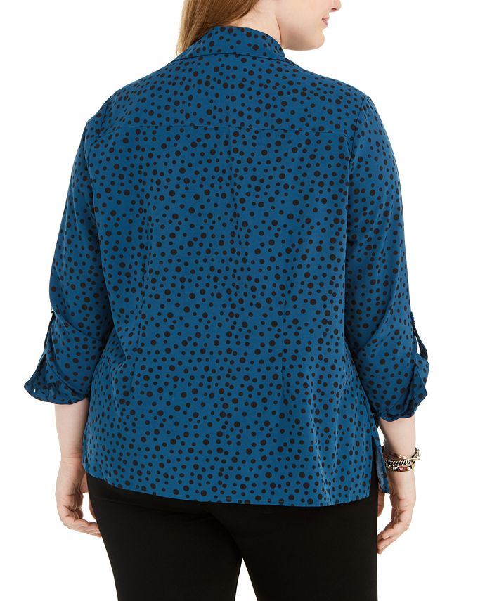 NY Collection Plus Size Polka Dot ButtonDown Shirt Macy's