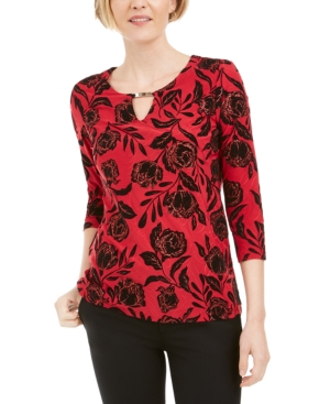 image of Jm Collection Flocked Velvet Jacquard Top, Created for Macy-s