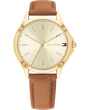 image of Tommy Hilfiger Women-s Brown Leather Strap Watch 34mm, Created for Macy-s