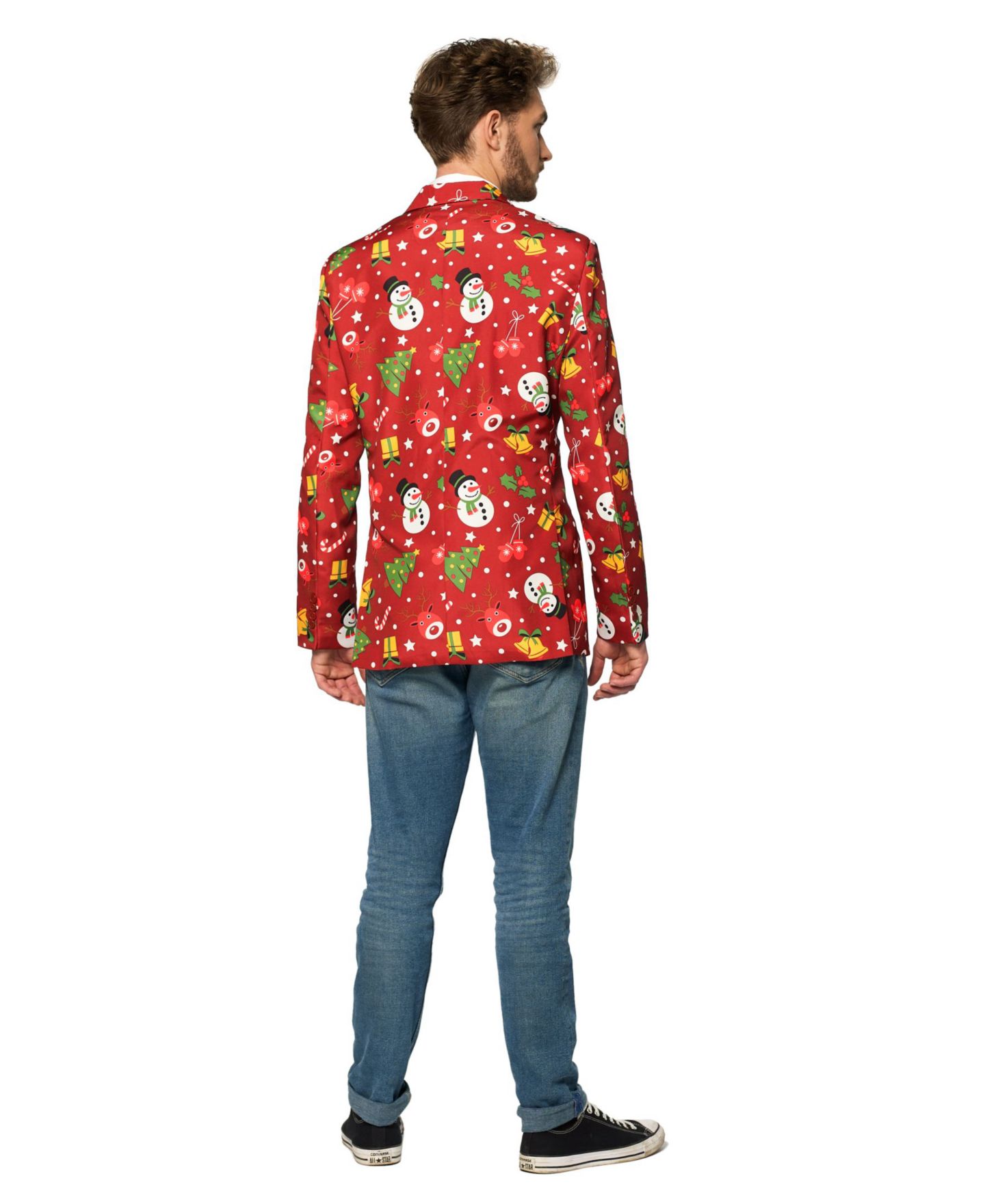 Мужская куртка Suitmeister Christmas Blazer - Festive Holiday Light Up X- Mas Jacket - Red with Print, цвет: Красный — фото 2
