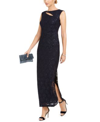 connected cutout sequined lace gown