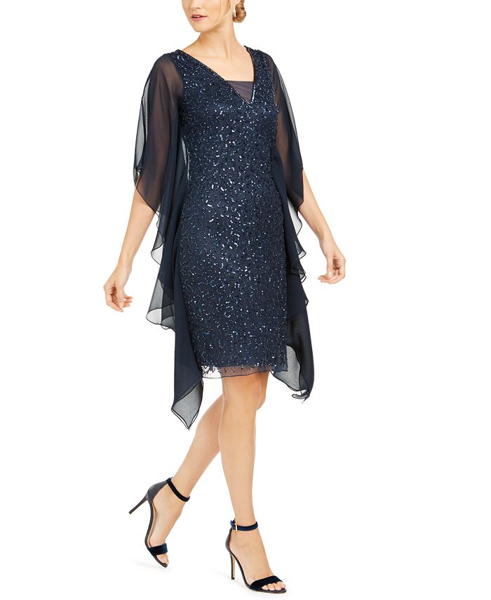 J Kara Sequined Flutter-Sleeve Dress & Reviews - Dresses - Women - Macy's