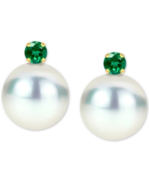 image of Cultured Freshwater Pearl (8mm) & Birthstone Stud Earrings in 14k Gold