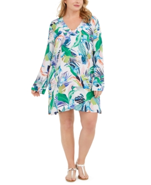 LA BLANCA PLUS SIZE IN THE MOMENT PRINTED TUNIC COVER-UP WOMEN'S SWIMSUIT
