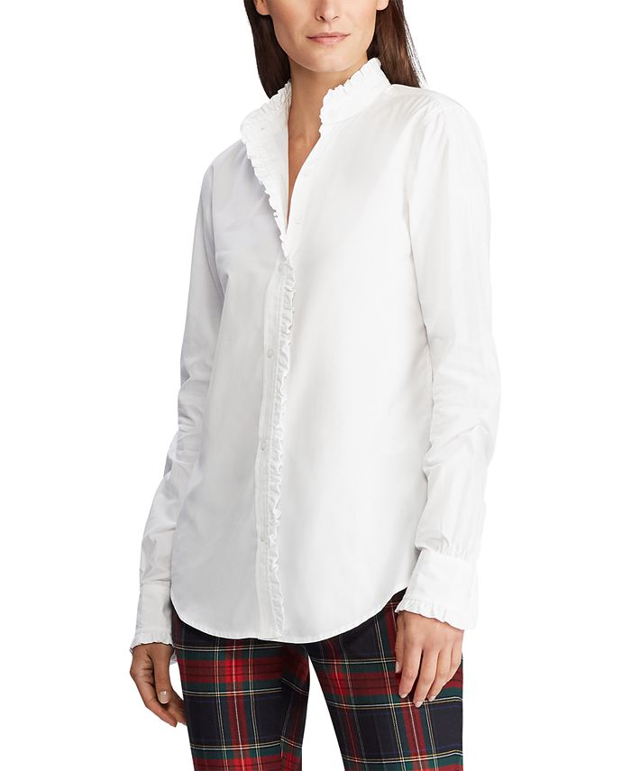 Lauren Ralph Lauren Ruffle-Trim Broadcloth Shirt - Macy's