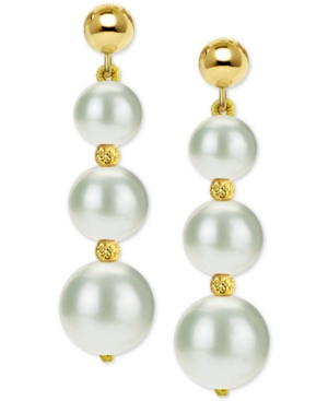 image of Cultured Freshwater Pearl (6 to 10mm) Graduated Drop Earrings in 14k Gold