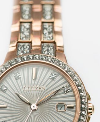 Women's Eco-Drive Crystal Accent Rose Gold-Tone Stainless Steel Bracelet Watch 28mm EW2348-56A