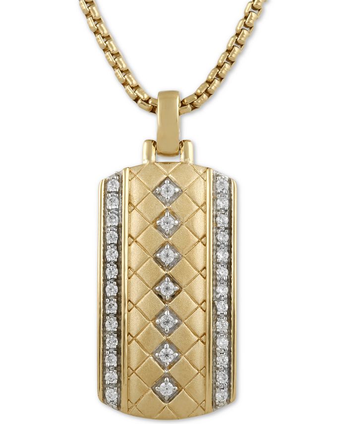 Macy's - Men's Diamond Dog Tag 22" Pendant Necklace (1/3 ct. t.w.) in 18k Gold-Plated Sterling Silver