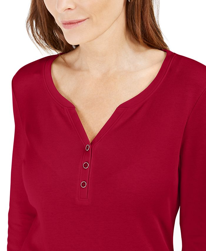 Karen Scott Petite 3/4Sleeve Henley Shirt, Created for Macy's & Reviews Tops Petites Macy's