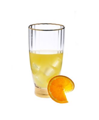 Set of 6 Straight Line Textured Water Tumblers with Vivid Gold Tone Base and Rim