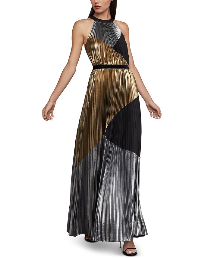 BCBGMAXAZRIA Metallic Colorblocked Gown - Macy's