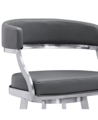 Saturn 30" Bar Height Swivel Gray Artificial leather and Brushed Stainless Steel Bar Stool