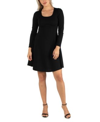 Women's Simple Long Sleeve Knee Length Flared Dress