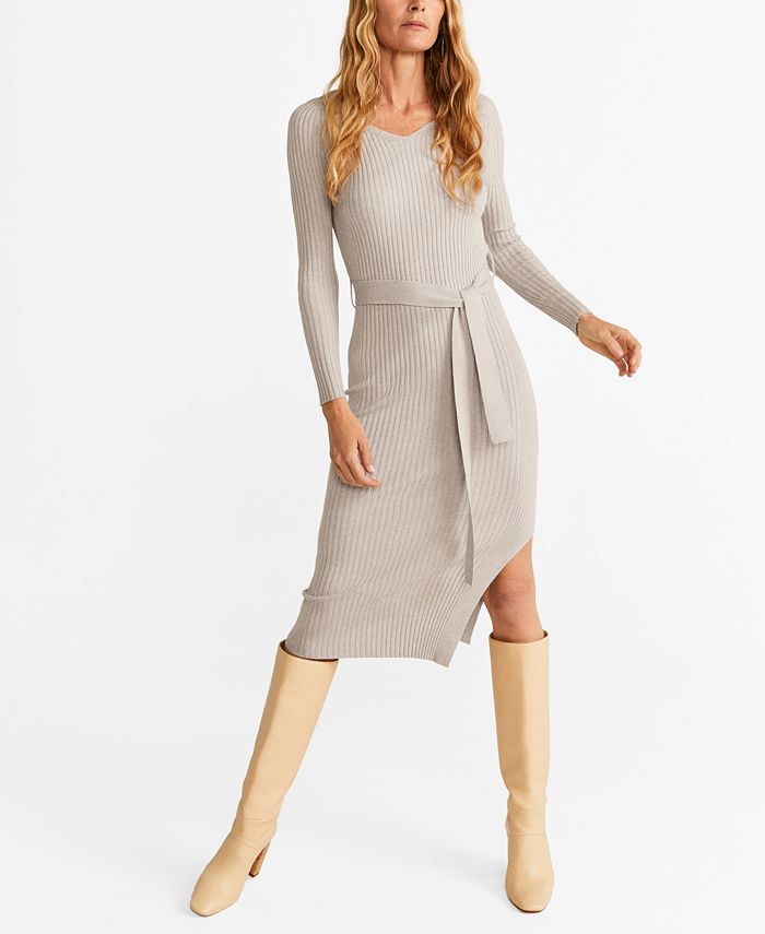 MANGO Belt Ribbed Dress - Macy's