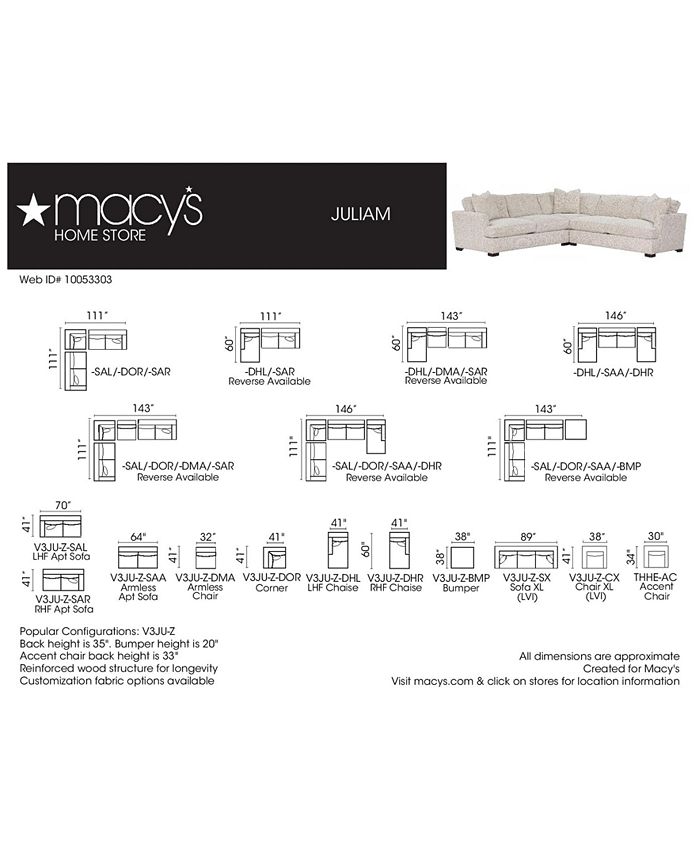 Furniture CLOSEOUT! Juliam 2Pc. Fabric Sofa with Chaise, Created for