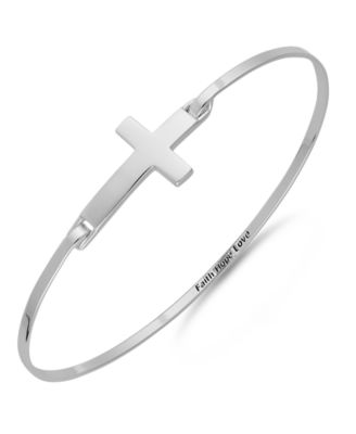 Unwritten - Inspirational Sterling Silver Sideways Cross Catch Bangle