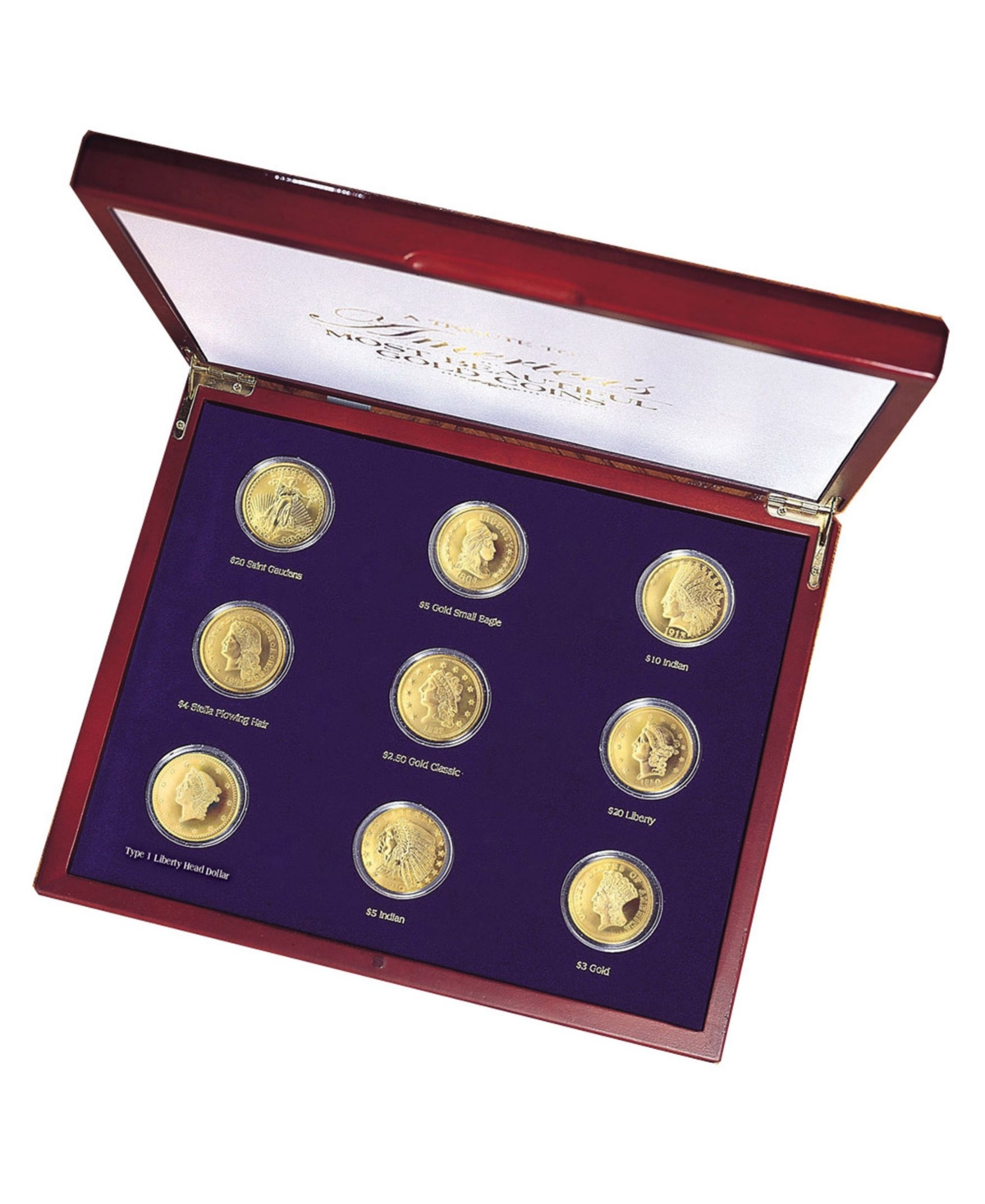 American Coin Treasures Tribute To Americas Most Beautiful Coins - Set Of 9 Brass Coins Layered In 24k Gold In Multi