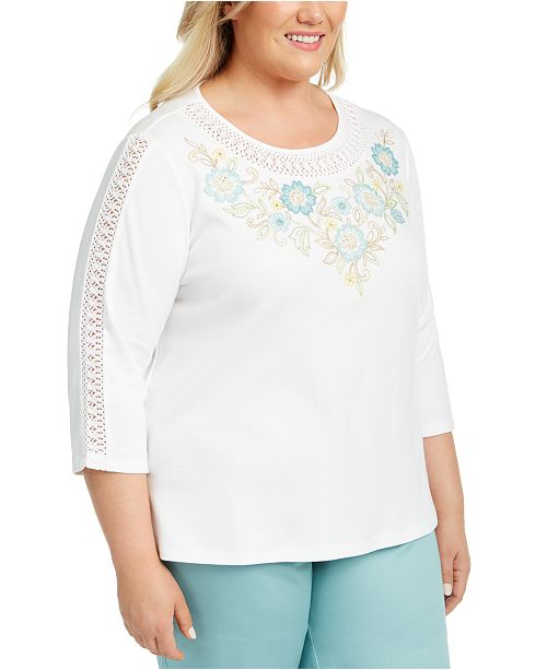 Alfred Dunner Plus Size Cottage Charm Crochet Trim Top