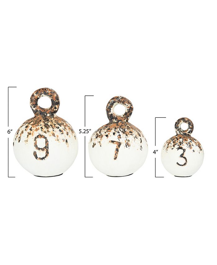 3R Studio - Heavily Distressed Round Resin Weights with Handles Set of 3 Sizes