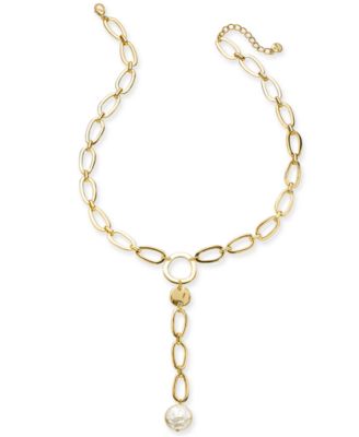 Alfani - Disc & Imitation Pearl Link Lariat Necklace, 25-1/2" + 2" extender
