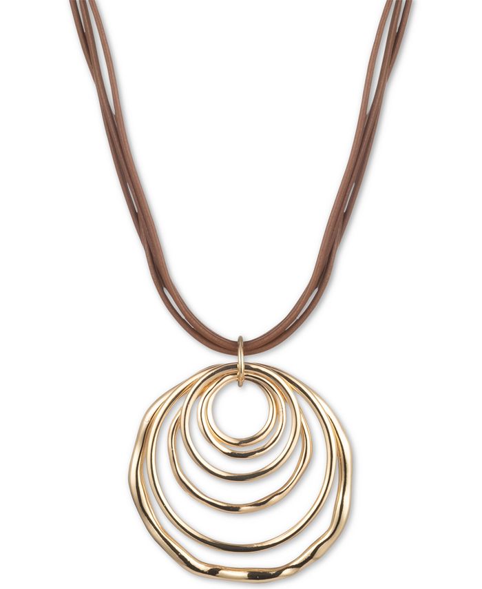 Anne Klein - Gold-Tone Multi-Circle 18" Leather Pendant Necklace